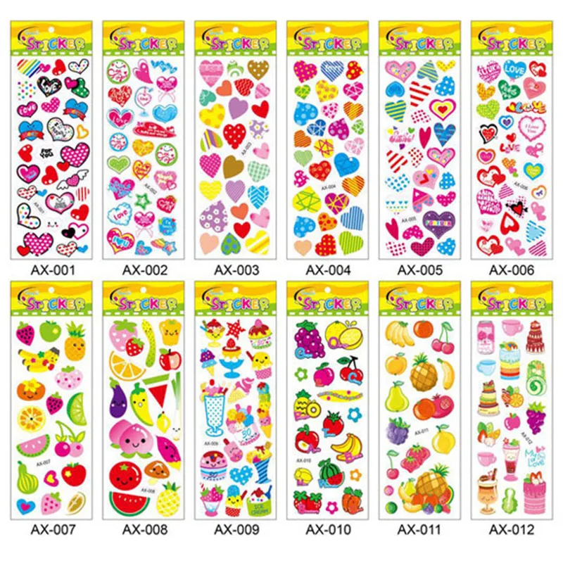 

10Pcs Stickers Scrapbooking Stationery Kawaii Stationery Cartoon 3d Bubble Sticker Kid School Supplies Random