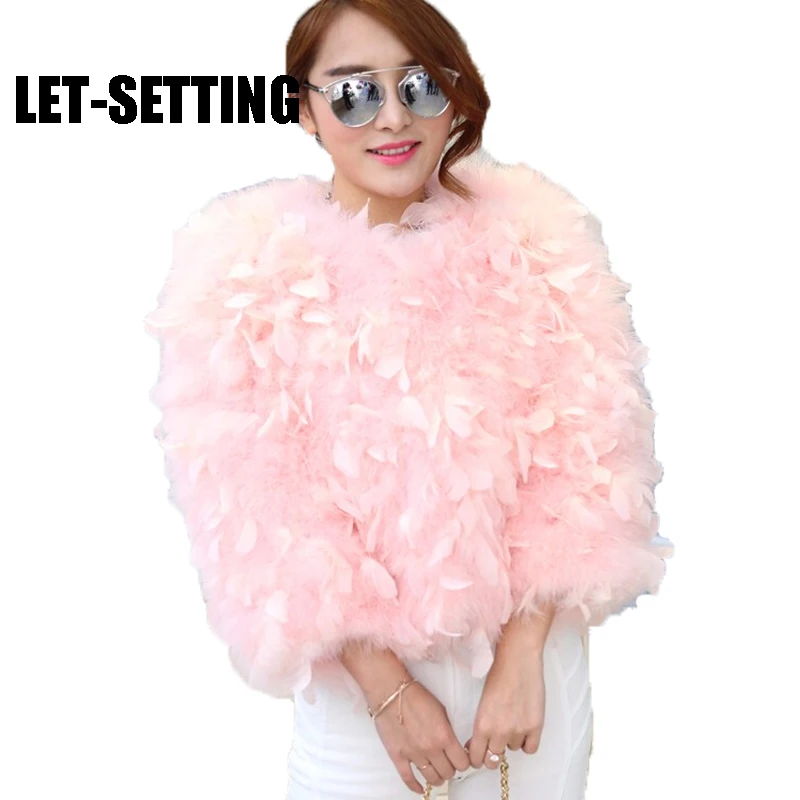 Новинка зимнее пальто LET настройки меховое с страусиными перьями из индейки и