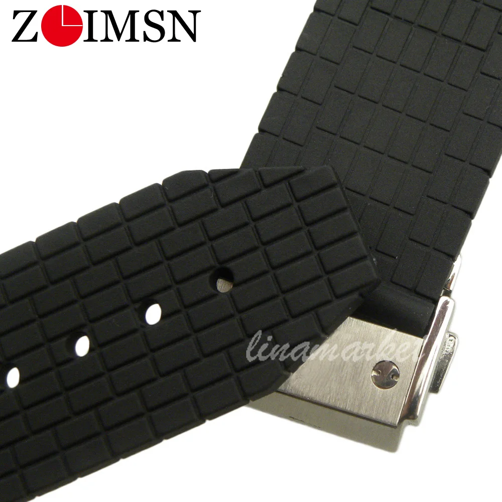 ZLIMSN Rubber watch band For Hublot 24mm x 16mm Black Diver SiliconeMen Watchbands Top Brand Watch Strap band