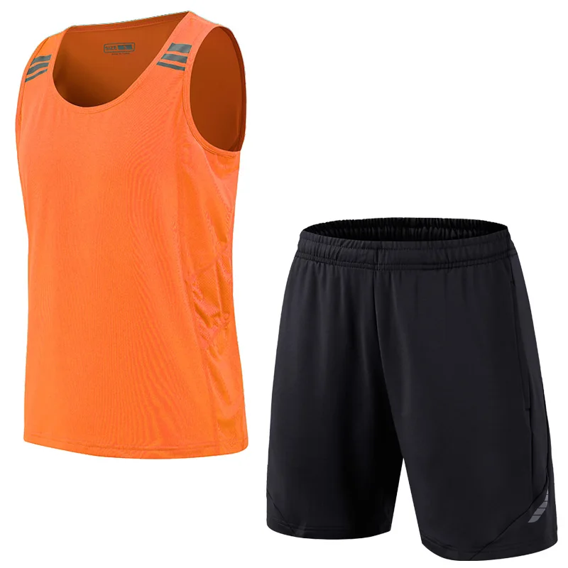 sports vest suits Мужской спортивный костюм без рукавов, майка и шорты для бега, спортивный костюм для фитнеса, Быстросохнущий компрессионный S-2XL, комплекты для тренировок - Цвет: sports vest suits