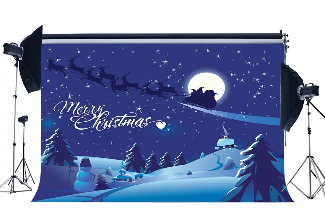 

Photography Backdrop Merry Christmas Tree Rustic Village Snowman Bokeh WinterHappy New Year Background