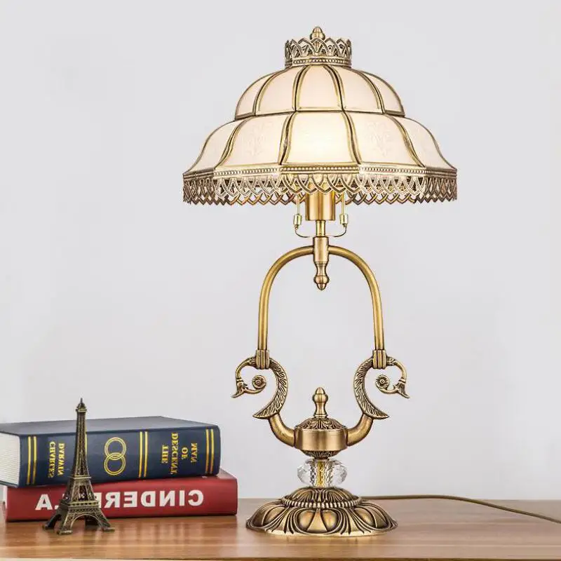 Retro Led Tiffany glass Table Lamp for Restaurant dining room office work Light Abajur home Elegant copper standing lamps | Освещение