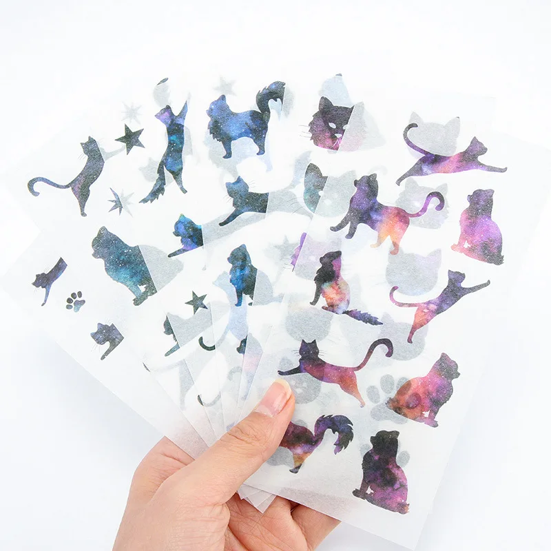 

6Sheets/Pack Korean Star Cat Decoration Scrapbooking Stickers Transparent PVC Stationery Diary Stickers