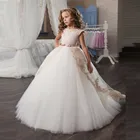 Романтическое Пышное кружевное платье цвета шампанского для девочек, держащих букет невесты на свадьбе, бальное платье из органзы, праздничное платье для причастия для девочек, пышное платье на заказ
