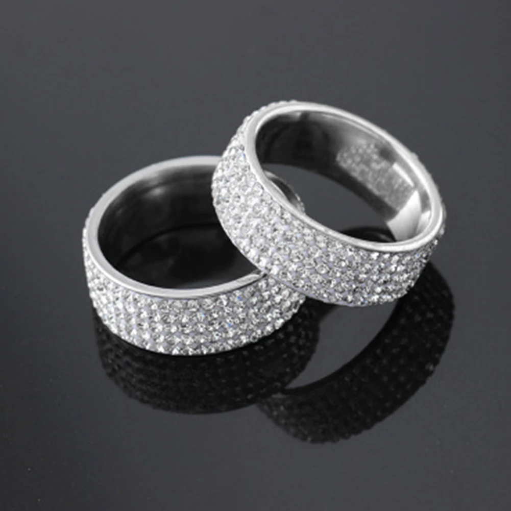 Luxury 5 Rows FAshion Rings Unisex Pave Rhinestone Inlay Finger Women Men Shiny Silver Plated Bride Wedding Jewelry | Украшения и