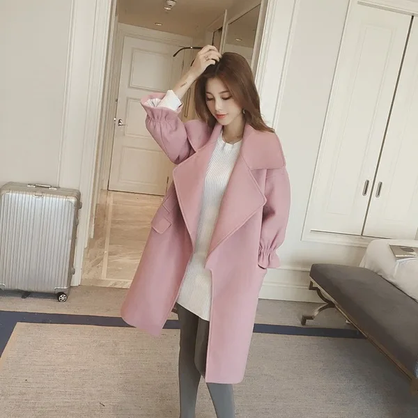 2016 Зимние Пальто Женщина Мода Повседневная Розовый Шерстяные Особенно Женщин