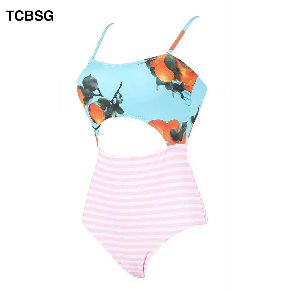 TCBSG One Piece Swimsuit 2019 Sexy Women Bodysuit Striped Bathing Swim Vintage Summer Beach Wear Print Bandage Monokini | Спорт и