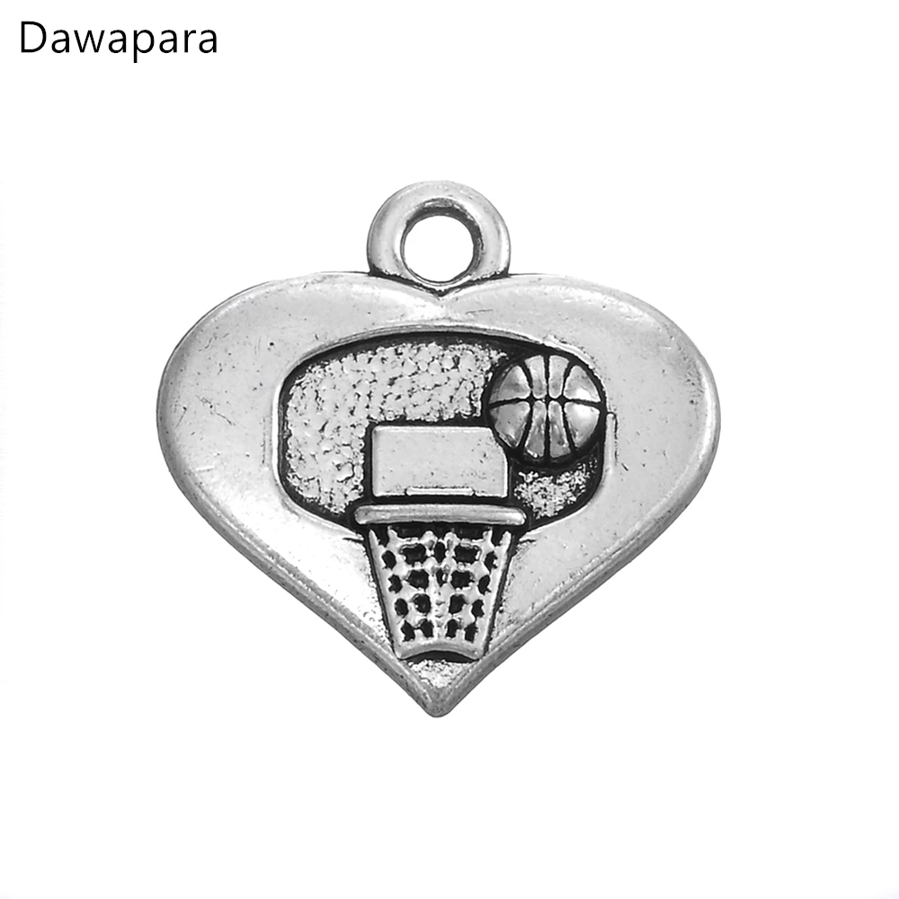 Dawapara Basketball and Hoop Heart Sports Charms For DIY Necklace/Bracelet Making Silver Plated Findings for Men Women 5pcs | Украшения и