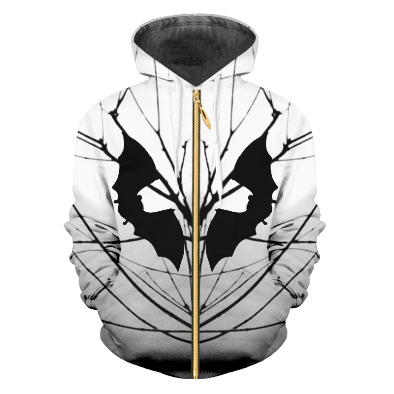 OGKB новые 3D толстовки на молнии с принтом Темная ночь летучая мышь животное пальто