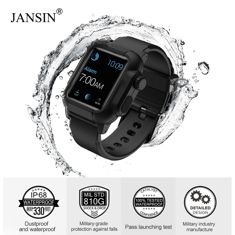 JANSIN светящийся спортивный ремешок для Apple Watch band 44 мм 42 мм водонепроницаемый чехол-браслет iwatch Series 4 3 2 защитный чехол