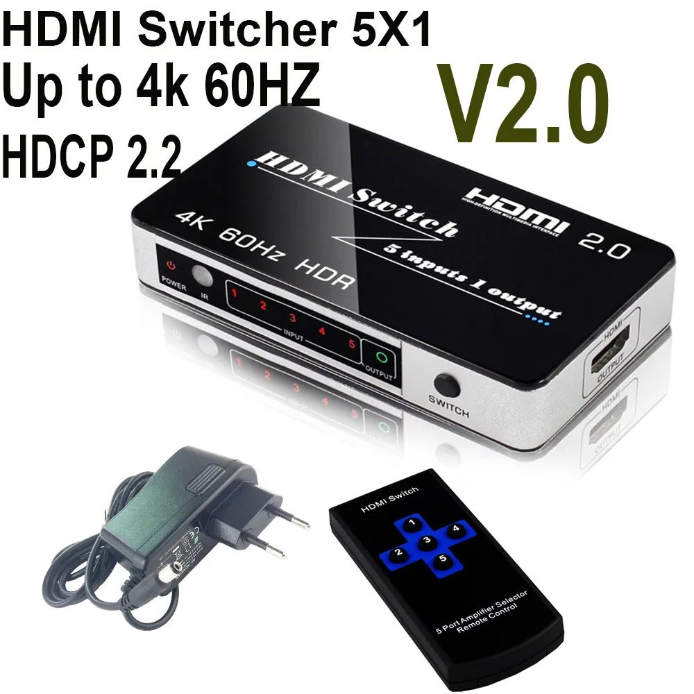 4K HDMI 2,0 сплиттер 1X2/4 HDMI 2,0 сплиттер 3X1/5X1 4K X 2 k/60 HZ 1080 P/60 HZ 3D Поддержка HDCP2.2 3D для ПК DVD
