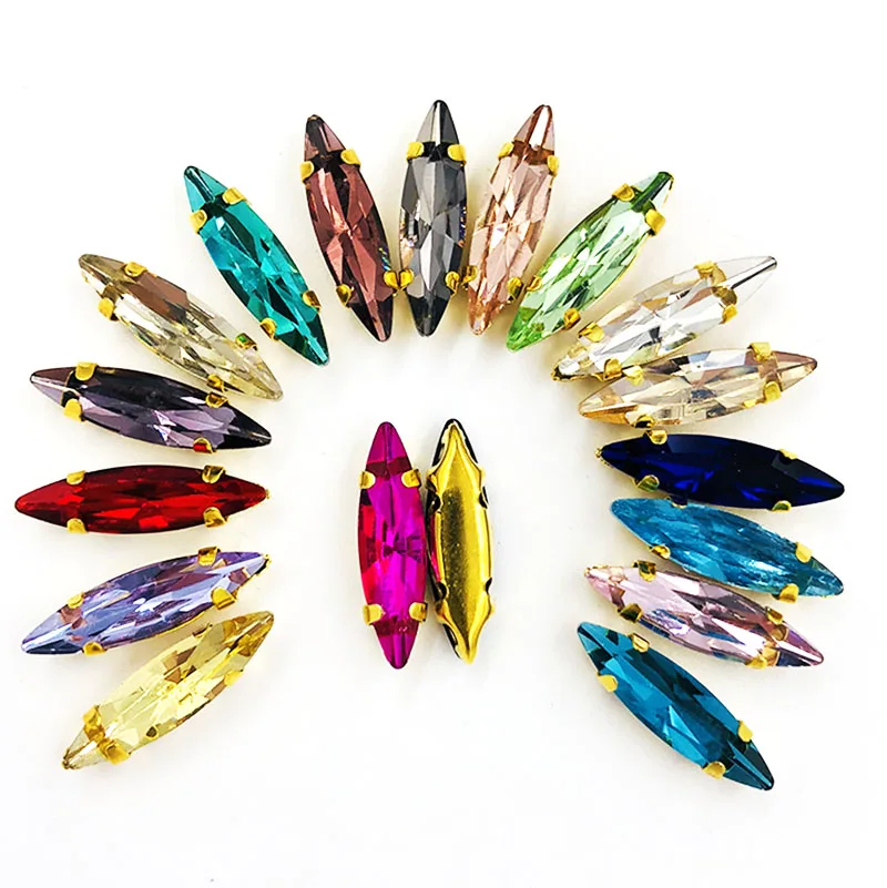 Стеклянные стразы в форме конского глаза цвета шампанского 4x15 мм 50 шт./упак.