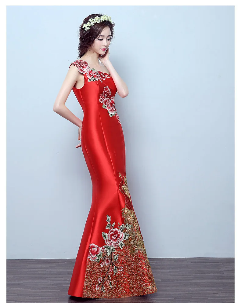 Современные традиционные свадебные платья в китайском стиле длинное красное