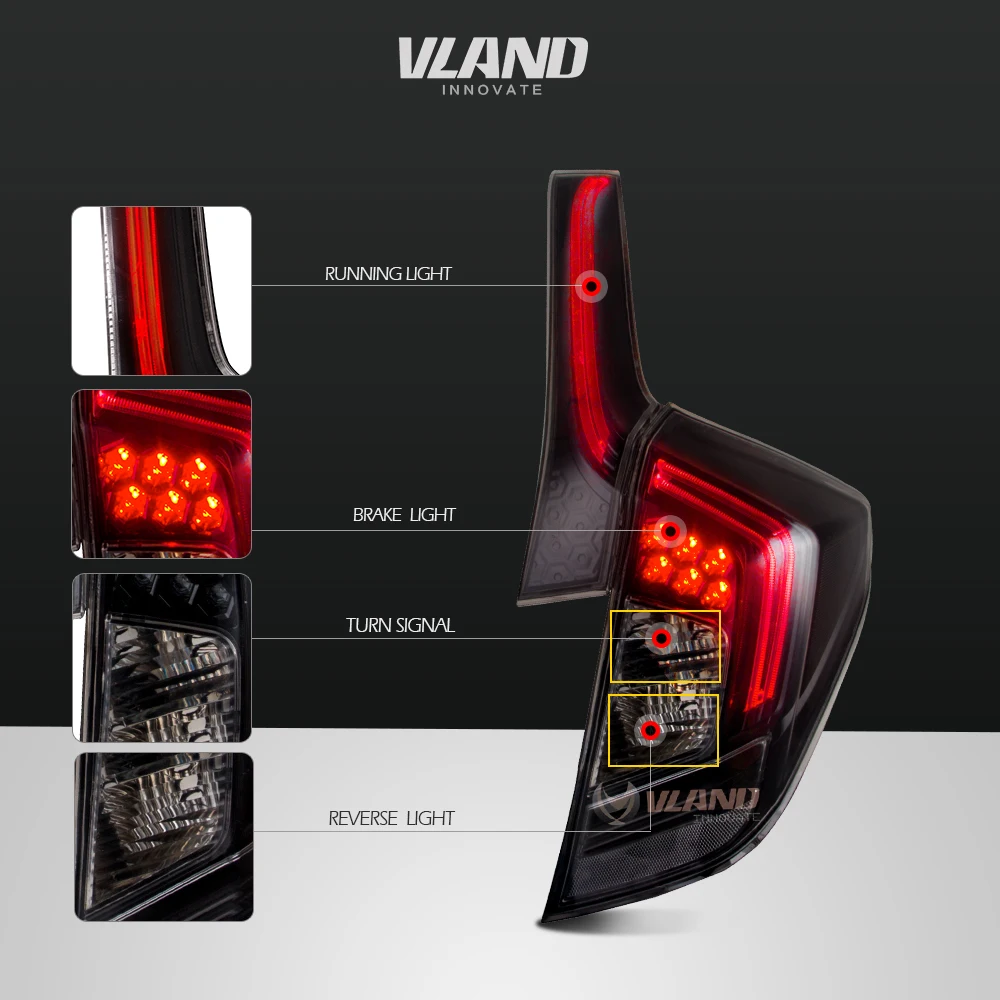 Vland Автомобильный задний светильник для Fit/Jazz светодиодный 2014 2017 фонарь с DRL +