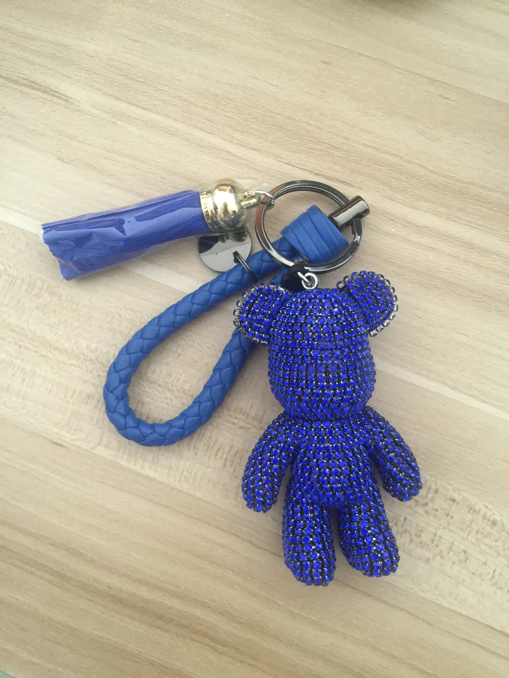 Королевский Синий Горный Хрусталь Медведь Брелок Кожа Веревка Кисточкой