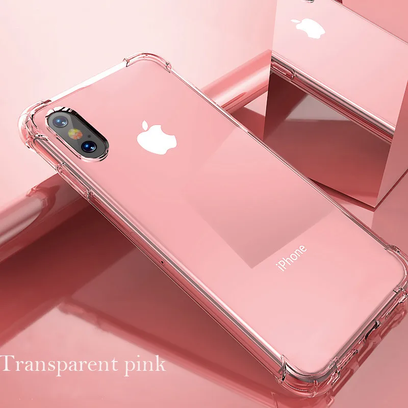 Transparent Pink Роскошный противоударный чехол для iPhone XS Max X 10 XR iPhone 6s 6 6plus 6s Plus iPhone 7 8 7Plus 8Plus HD Прозрачная защитная задняя крышка - Цвет: Transparent Pink