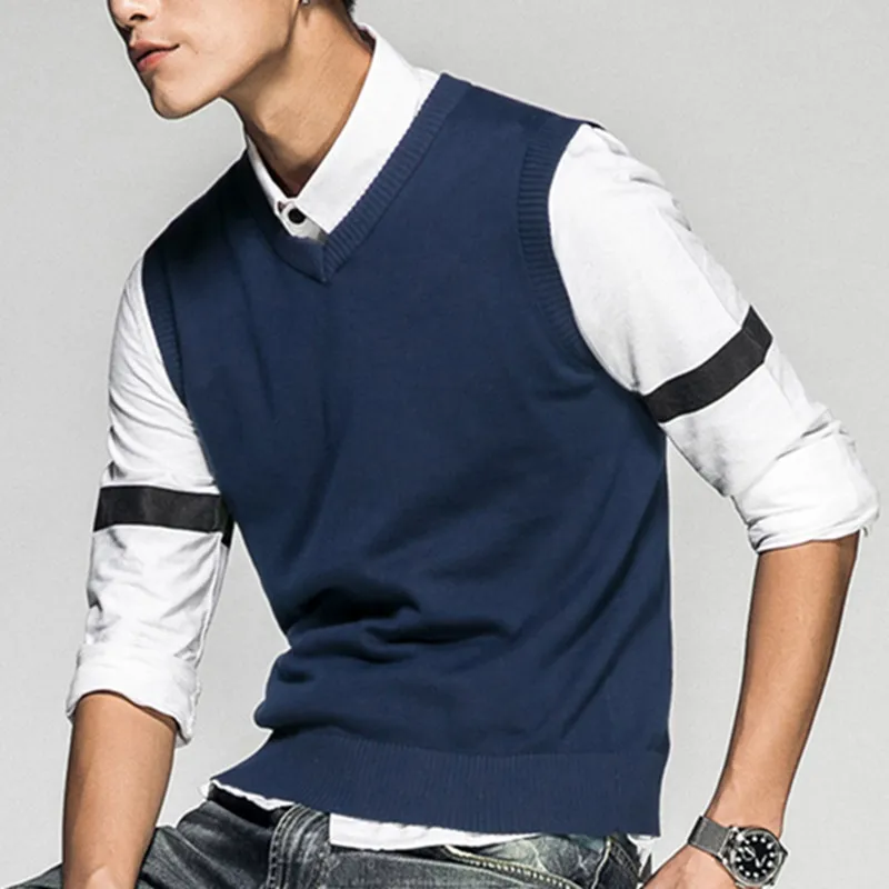 2018 Весна Осень Новый Модный классический Хлопковый вязаный мужской пуловер без