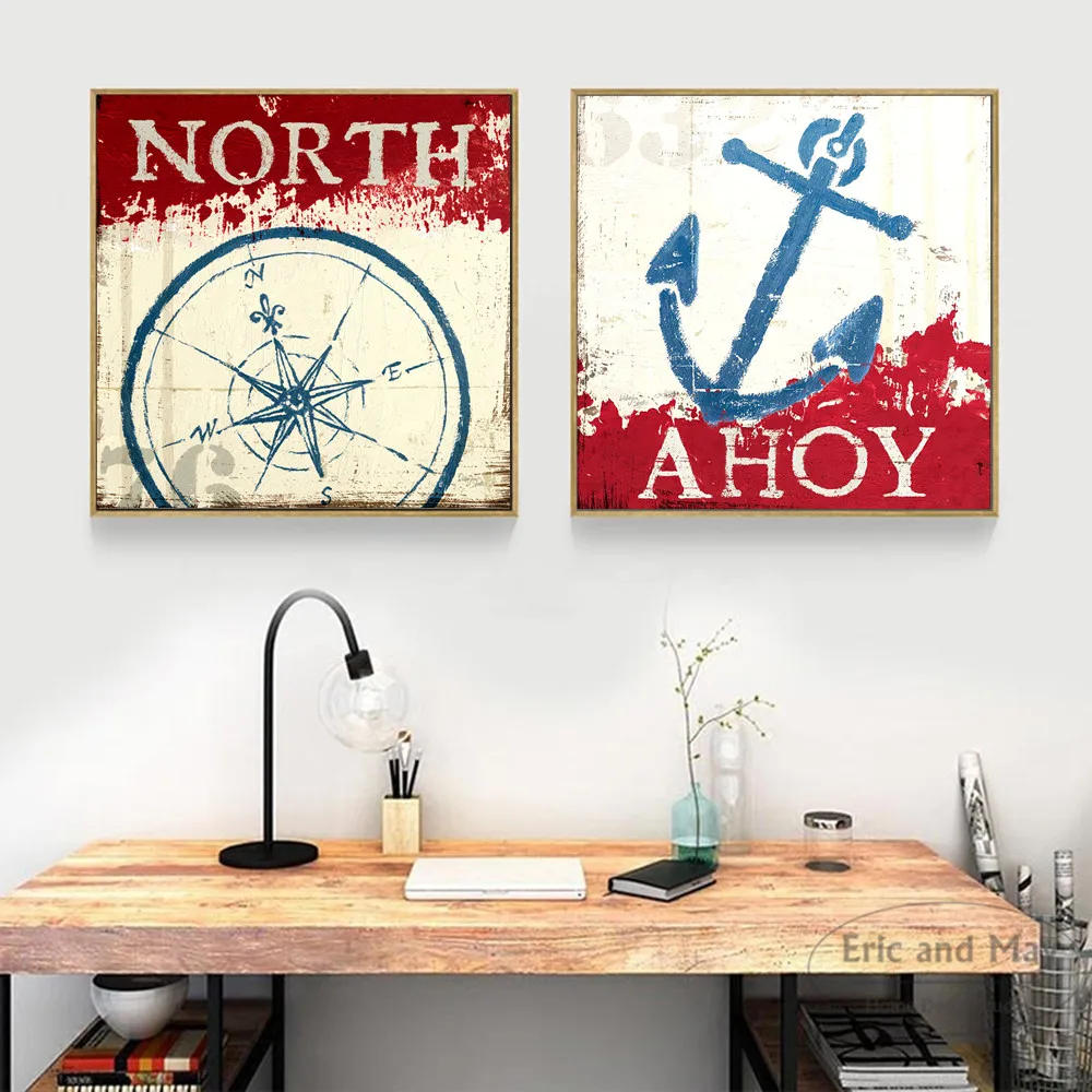 Морской компас якорь печать на холсте картина плакат Настенная для Гостиная