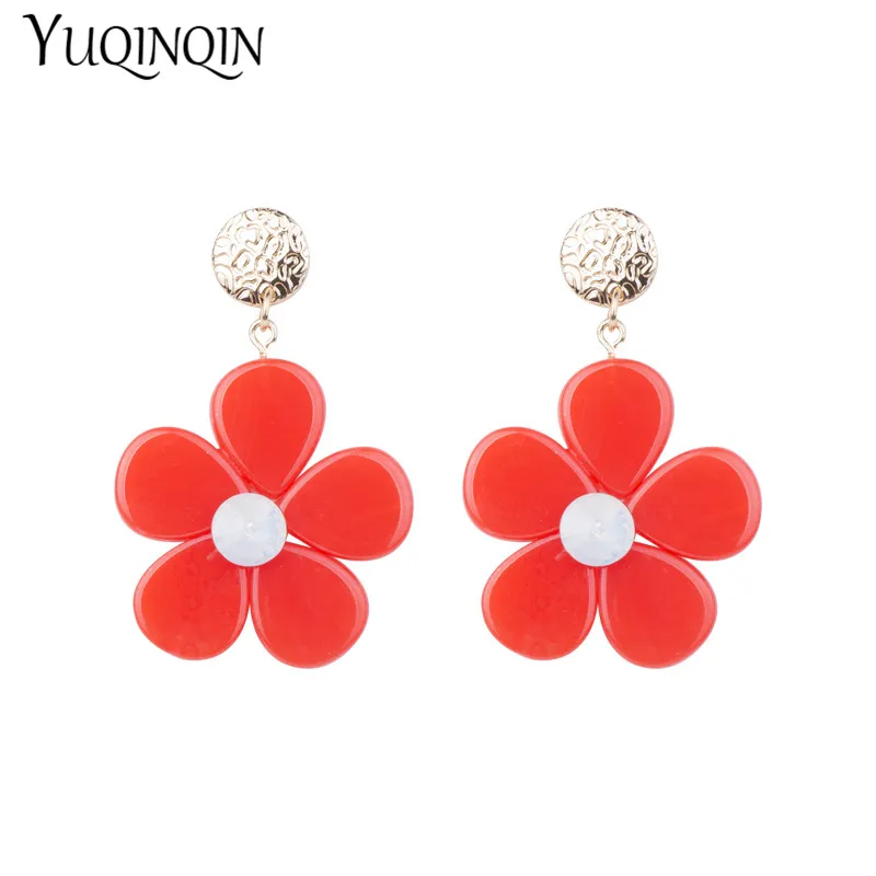 Винтажные Длинные акриловые серьги в форме цветка розовые для женщин 2019 большие