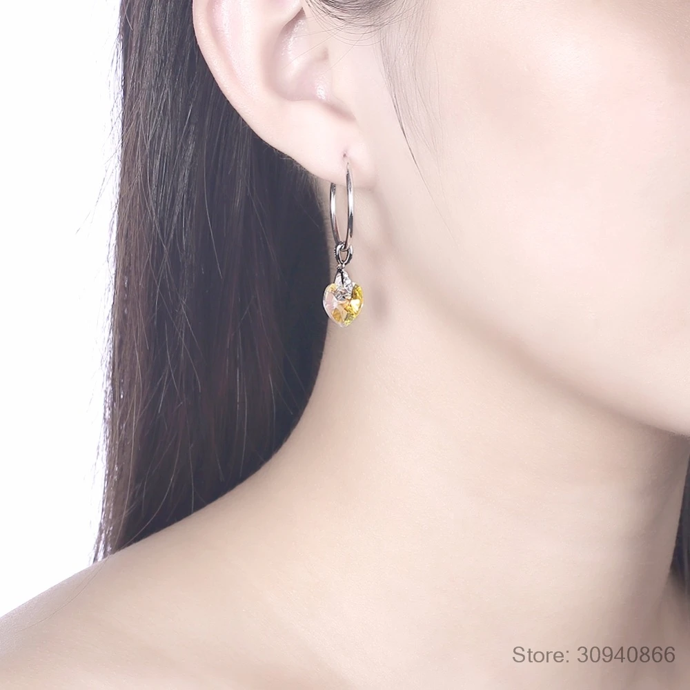 Изысканные ювелирные изделия, сделанные с сердцем кристаллами Swarovski, висячие серьги, настоящее Серебро S925 пробы, длинные серьги на годовщину, винтажный подарок