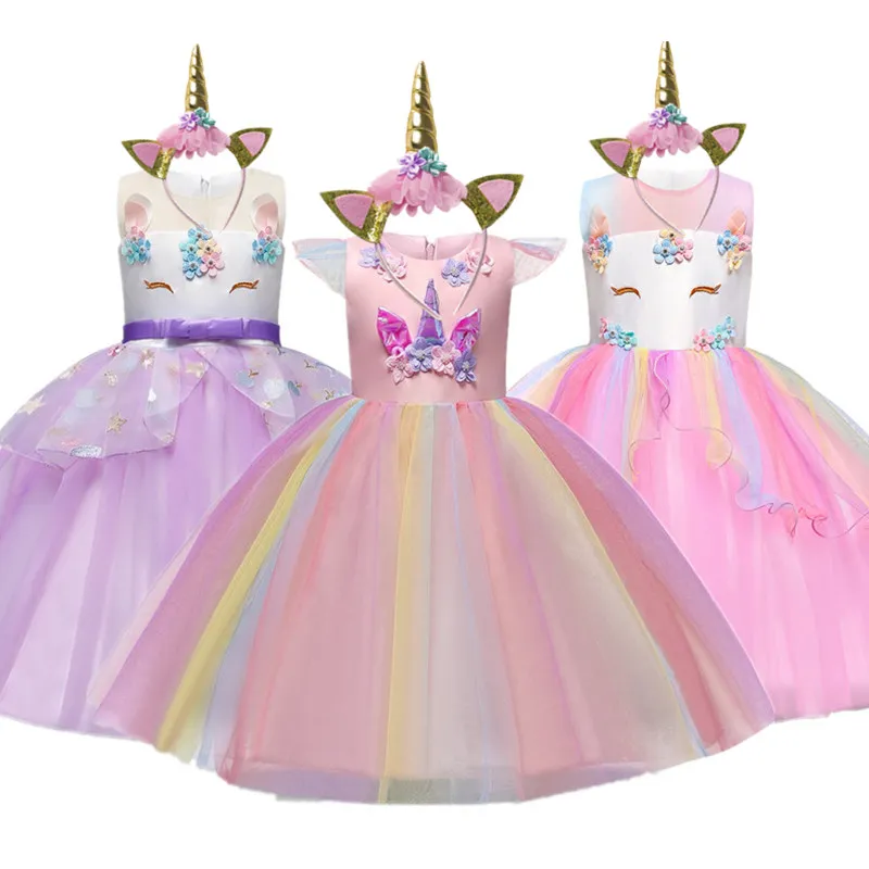 New Unicorn Dress Kids Dresses For Girls Elegant Princess Party Ball Gown Children Baby Girl Costume Fantasia Infantil | Детская одежда