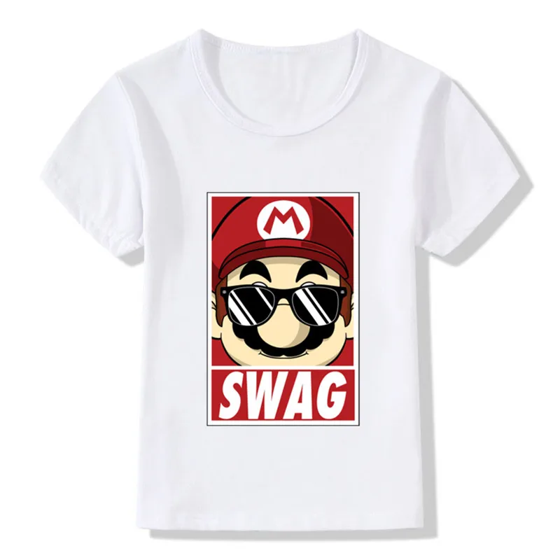 Детские Забавные футболки с принтом Марио Swag детские летние топы одежда