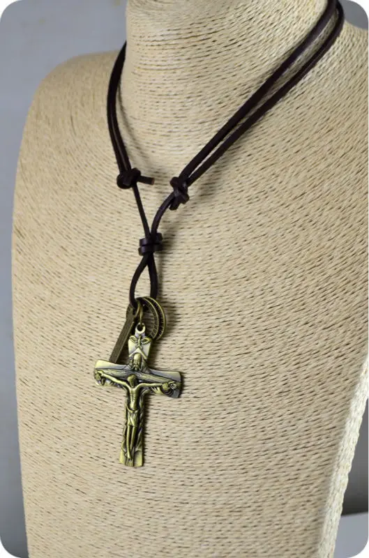 Бог Иисус голубь Крест Подвеска кожаная ожерелье Модные религиозные украшения |