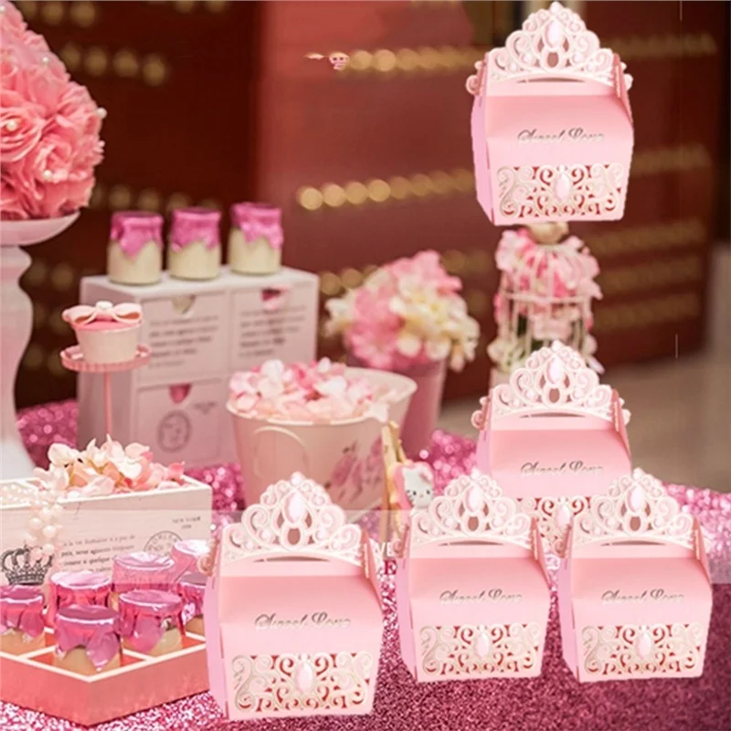 

50Pcs Candy Box European Crown Shaped Candy Gifts Boxes for Wedding Ceremony Wedding Baby Shower Party Supplies