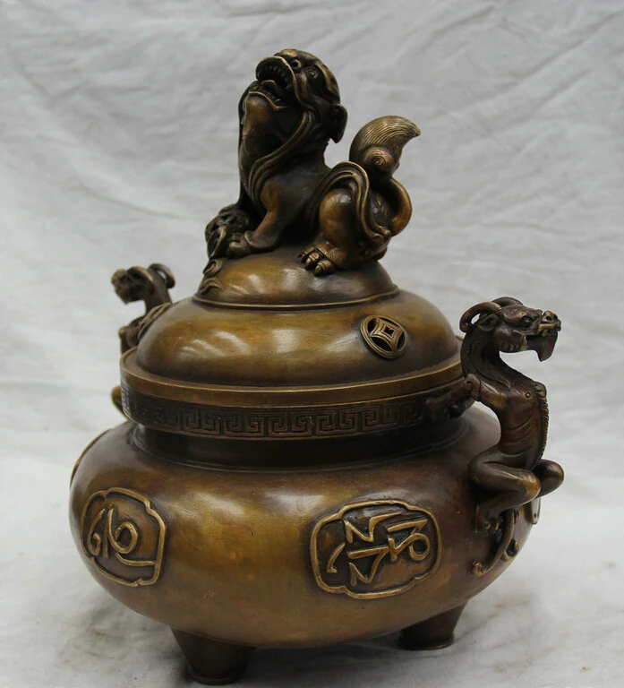 Коллекционный Бронзовый S1959 11 &quotотмеченный китайский Cppper Foo Dog Islam Moslem конфорка
