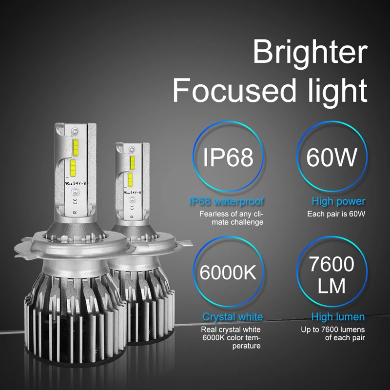 AICARKAS 2 шт. автомобильная лампа для фар H7 LED H4 H1 H8 H9 H11 9005 HB3 9006 HB4 Turbo светодиодная 70 Вт