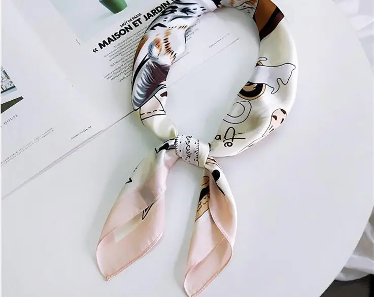 

Yishine 70*70 CM New Women Multifunction Polyester Silk Scarf Sexy Leopard Printed Satin Small Square Wraps Scarves Shawl