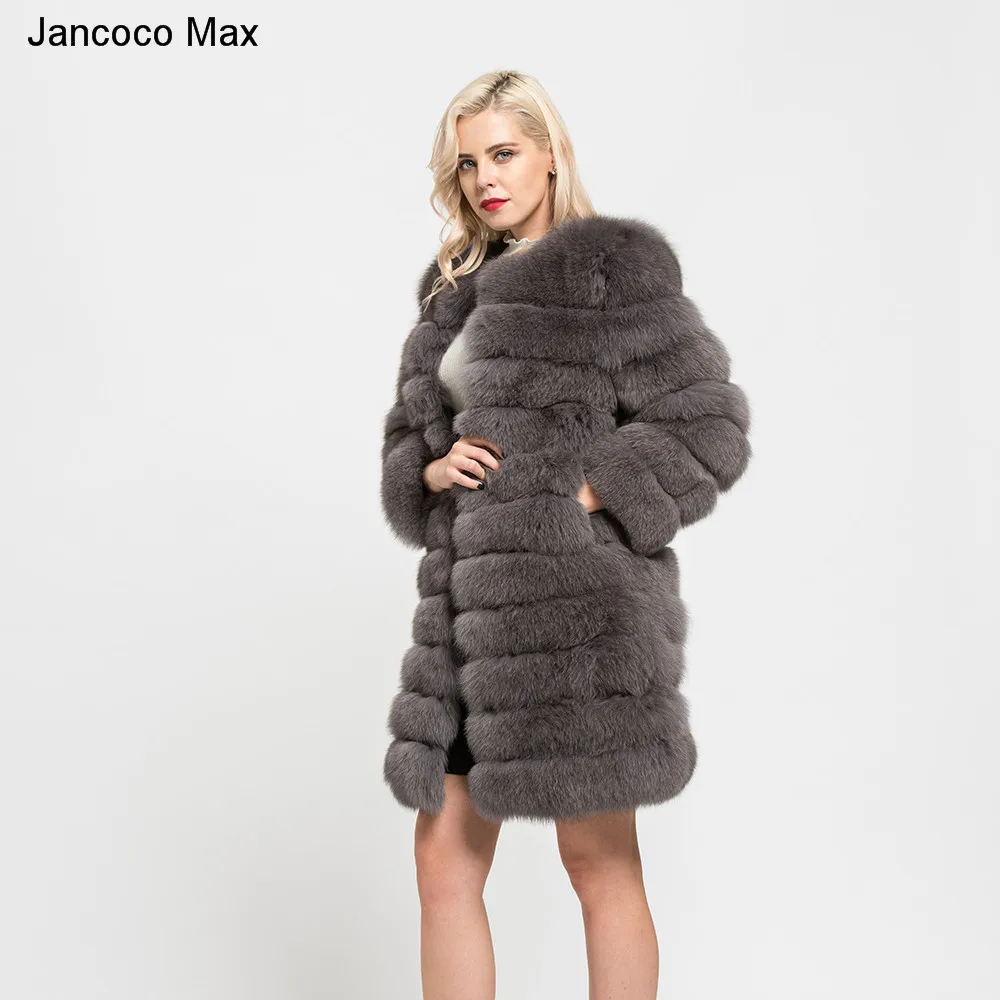 Jancoco Max 11 строк зимние теплые длинные пальто из натурального Лисьего меха женская верхняя одежда высокого качества натуральная Меховая куртка Верхняя одежда S7169