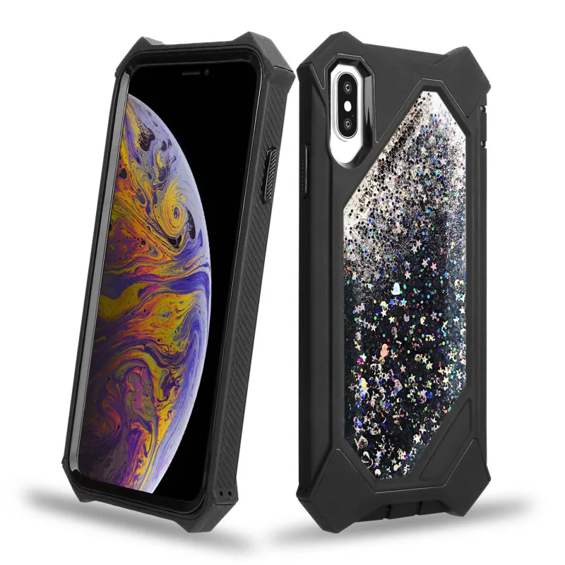 Черный Грандевер зыбучие пески чехол для iphone 7 Xs Max 6 8 Plus чехол жесткий чехол для iphone X XR Блестящий с жидкостью полная защита - Цвет: Черный