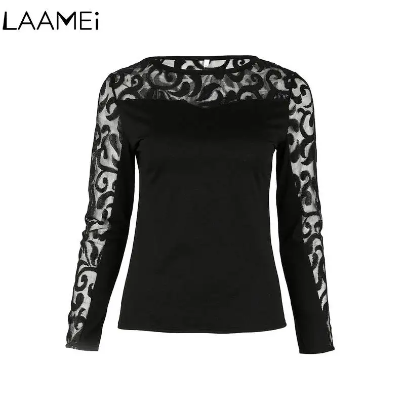 Laamei с длинными рукавами футболка круглым вырезом рубашки Femme 2018 новая Для женщин