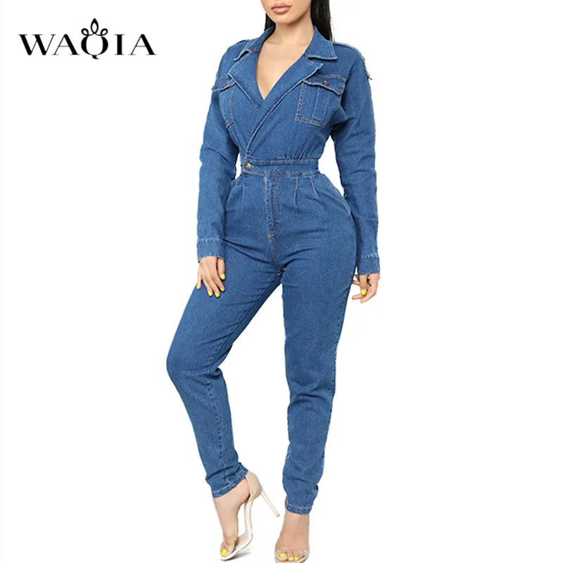 WAQIA 2019 Женская весенняя одежда комбинезоны с высокой талией облегающие джинсы