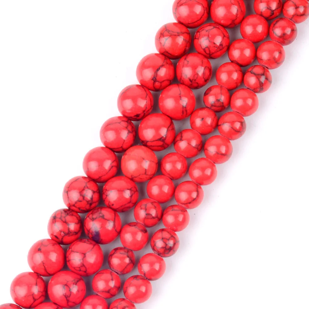 Red Turquoise Бусины из натурального камня аксессуары 4-12 мм лазурит гранат Лава carnelian, круглые бусины для самостоятельного изготовления ювелирных изделий Браслеты - Цвет: Red Turquoise