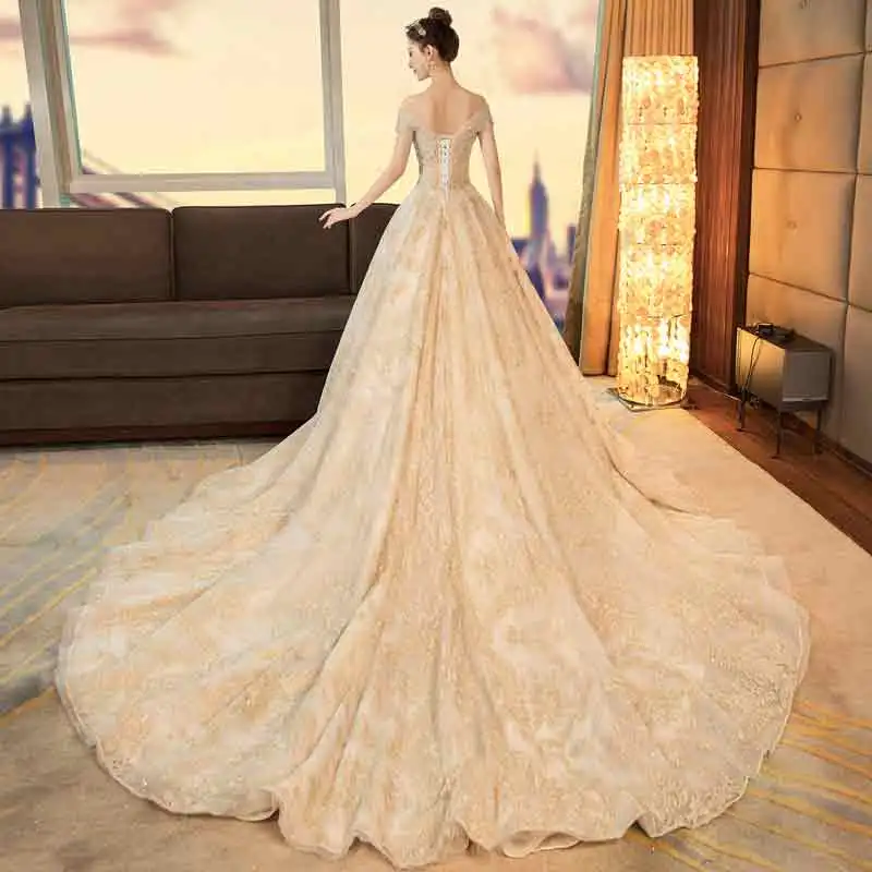 Luxury De Mariage sexy wedding dress deep V champagne small trailing slim large size custom vestido de noiva | Свадьбы и торжества