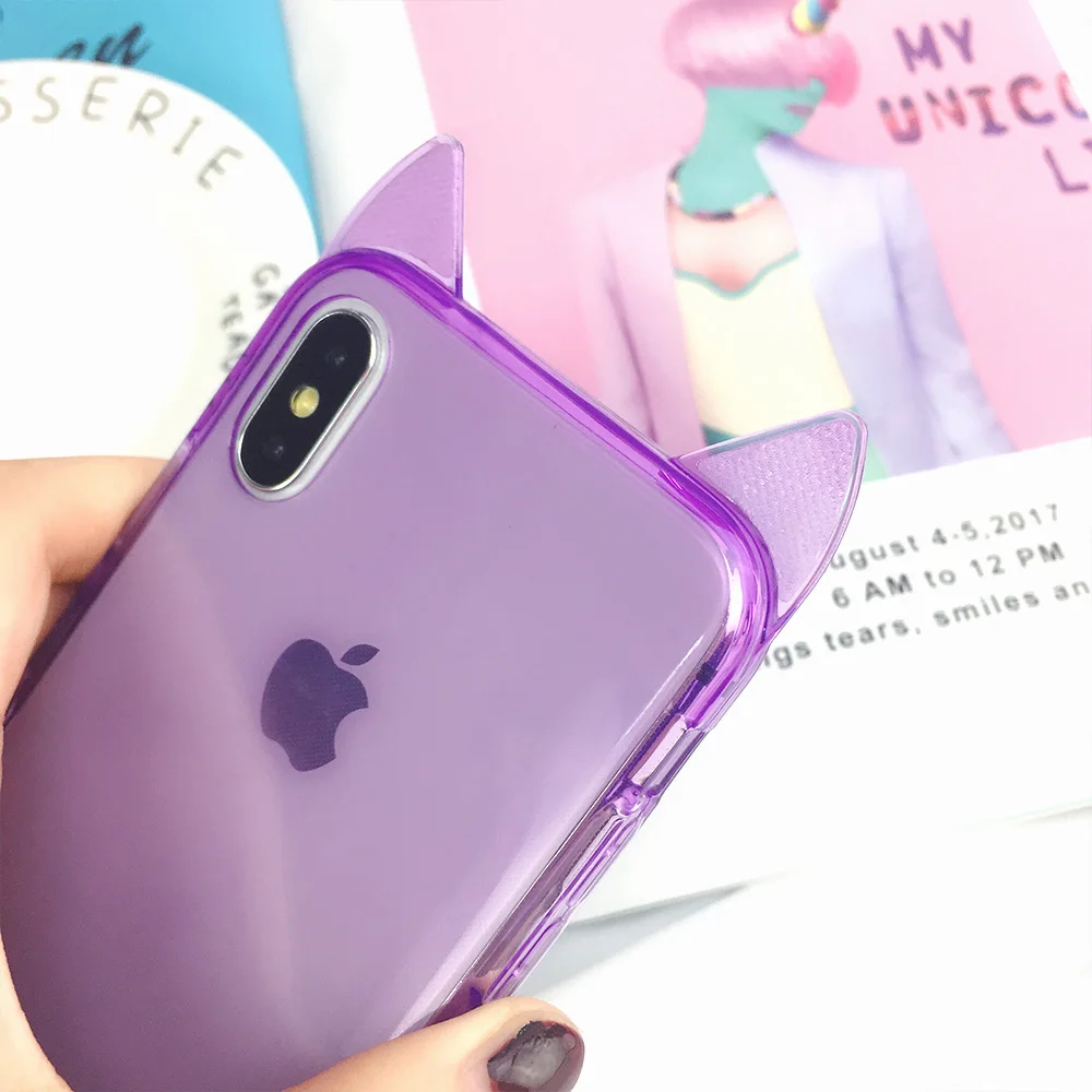 NYFundas Прозрачный чехол для iphone 8 7 6 6s plus X кошачьи ушки силиконовые чехлы XS MAX XR |