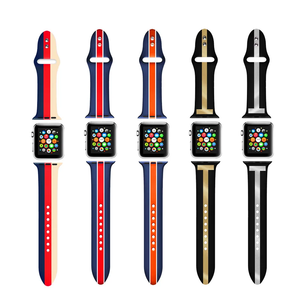 Ремешок в полоску для apple watch band 44 мм 40 мм iwath band 42 мм 38 мм Correa Sport Силиконовый Браслет ремешок для часов apple watch 4 3 2 1