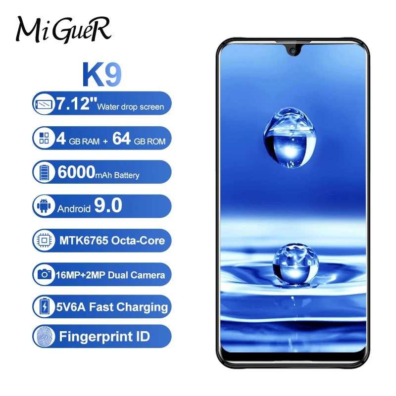 OUKITEL K9 водонепроницаемый 7 12 &quotFHD + 1080*2244 16MP 2MP/8MP смартфон 4 Гб 64 Face ID 6000 мАч 5В/6A