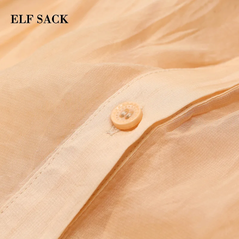 ELFSACK 2019 Spring New Chiffon Blouse Woman Casual Knitted O-Neck Women Shirts Lace Flare Sleeve Oversized Ladies | Женская одежда