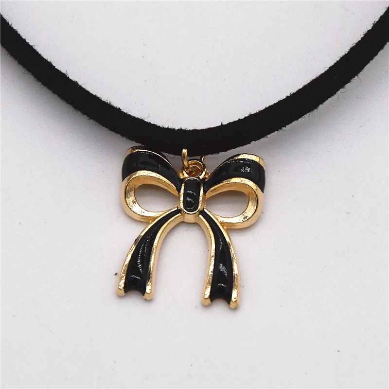 Горячая Распродажа черный золотой полый бант кулон бархатное кожаное ожерелье
