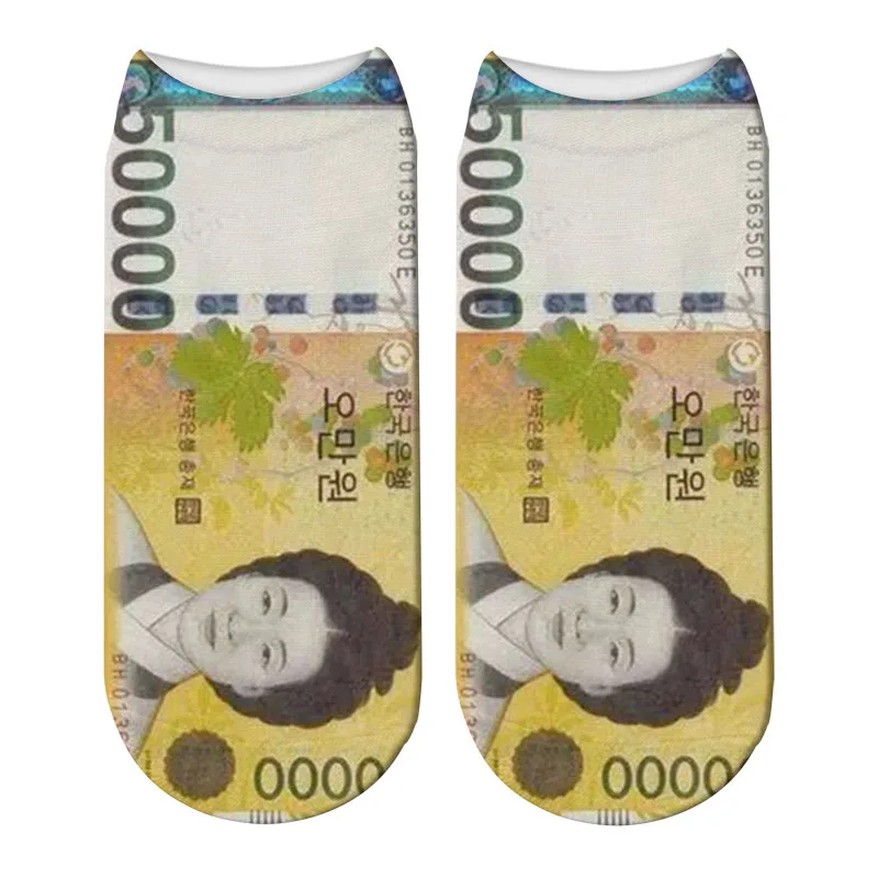Women's Short Socks Dollar Banknote Style 3D Printed Breathable Compression Absorb for Female Standard thickness | Женская одежда