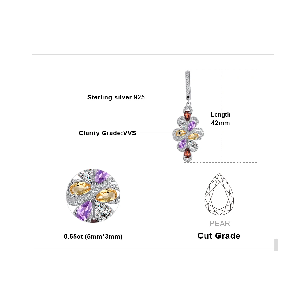 Jewelrypalace Роскошные 2.9ct груша Многоцветный Подлинная Аметист гранат цитрин зеленый