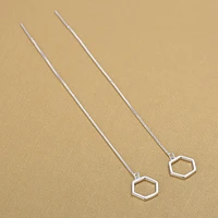 fashion long style tassel ear line earrings jewelry hexagon shape silver color earrings for women gifts