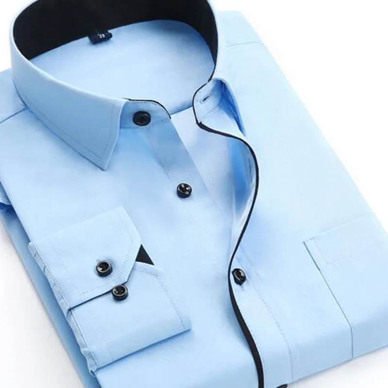 Модные мужские Длинные рукава саржевое платье Формальные рубашки Camisa тонкий