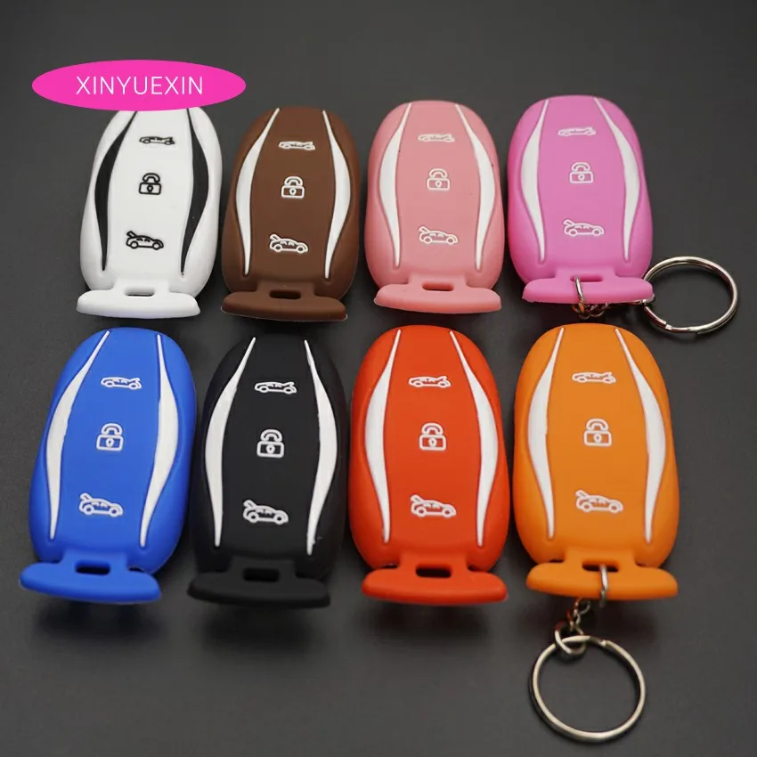

Xinyuexin Silicone Car Key Cover Case For Tesla Model S 75D 90D P100D Smart Remote Key Case Wallet Keychain 3Buttons Car-Styling