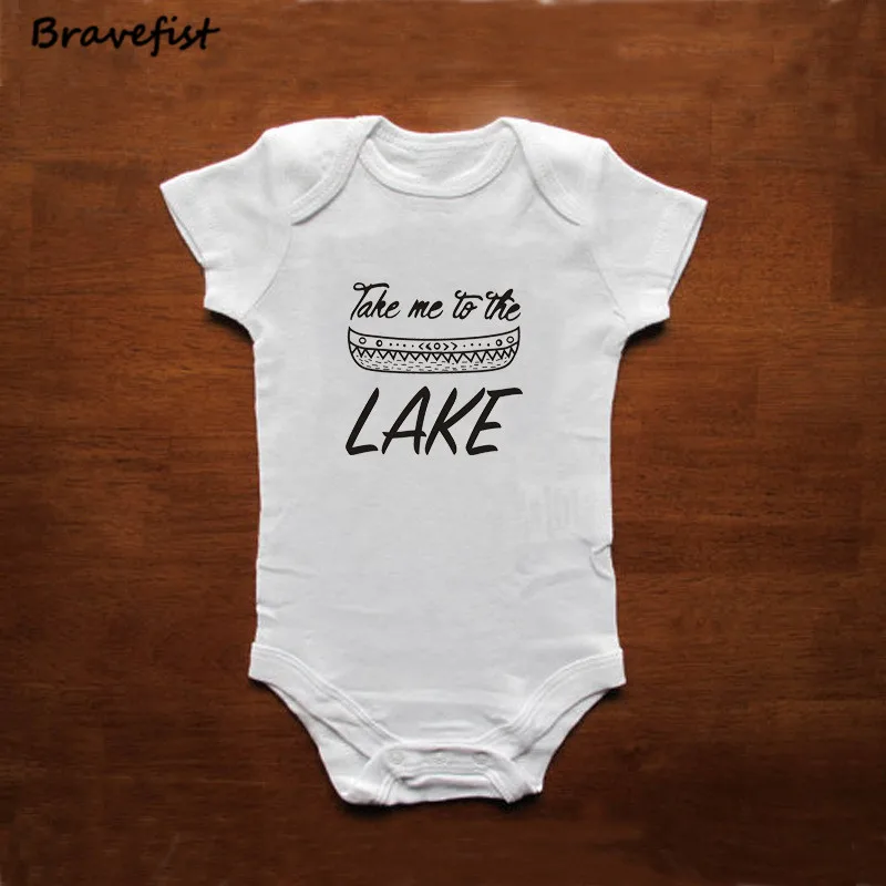 Trajes de verano para beb&eacute;s, monos de manga corta para reci&eacute;n nacidos de 0 a 24 meses, ropa para ni&ntilde;os, trajes de cuello redondo para el sol, con letras "TAKE ME TO THE LAKE"-5