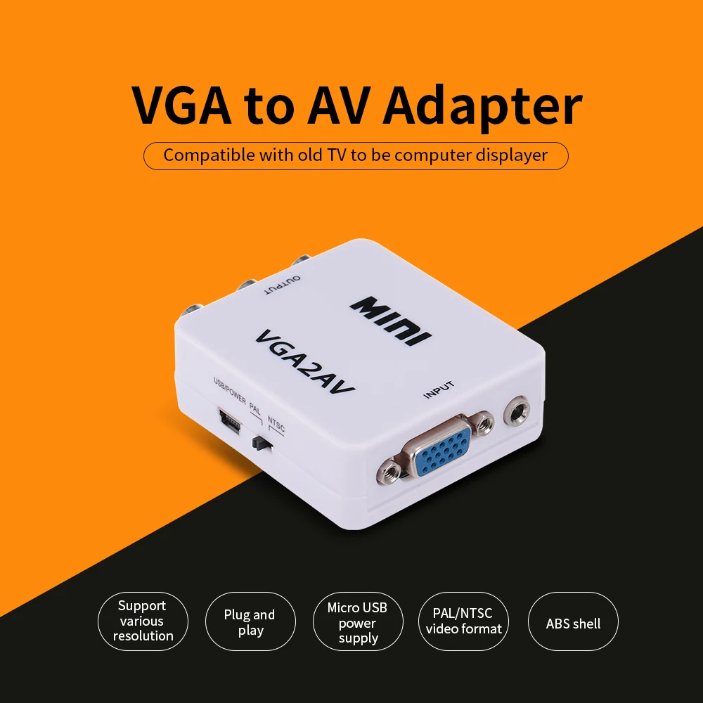 Новинка 3 5 мм Переходник VGA-AV Mini преобразователь ABS корпус видео конвертер для