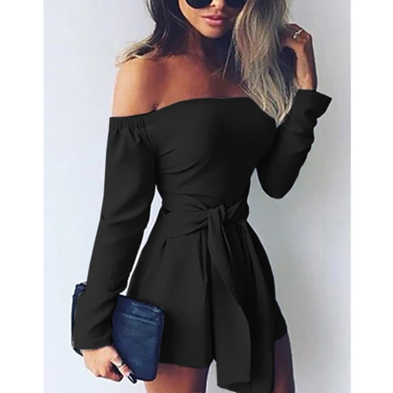 Фото Summer Dress 2018 Women Sexy Casual Mini Dresses Ladies Solid Slash Neck Long Sleeve Bodycon Женская одежда Summer Dress 2018 Women Sexy Casual Mini Dresses Ladies Solid Slash Neck Long Sleeve Bodycon Женская одежда